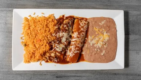 6. One Enchilada, One Taco, Rice and Beans