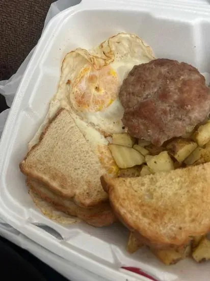 2 Eggs, Meat, Home Fries and Toast 