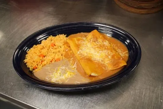 103 - 2 BEEF ENCHILADAS, RICE & BEANS