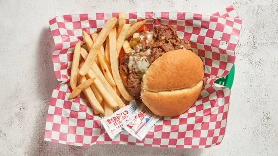 Philly Burger Basket (with fries) chicken or beef