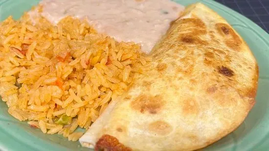 3.- Cheese Quesadilla, Rice And Beans