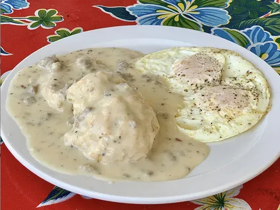 Biscuits & Gravy with Two Eggs