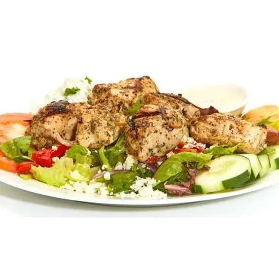 Greek Salad w/ Grilled Chicken Kebobs