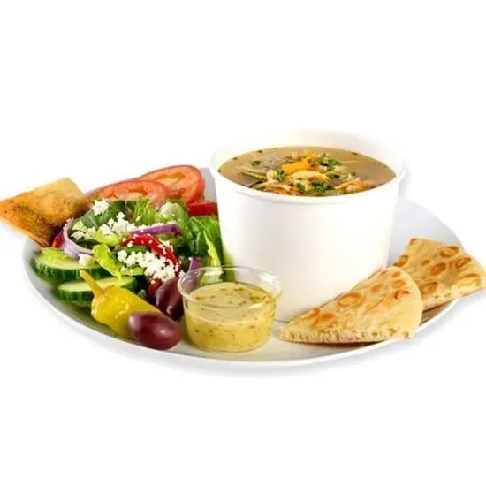 Greek Chicken Lemon Soup w/ Greek Salad