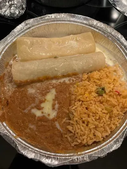 5. One Beef & One Cheese Enchilada, Rice, & Beans