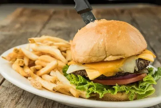 Three Cheese Steak Knife Burger