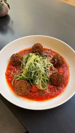 Zoodles with eggplant meatballs