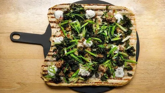 Spicy Sausage & Roasted Kale Pizza