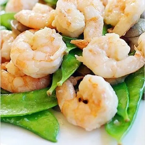 H5. Steamed Shrimp With Snow Peas 水煮雪豆虾