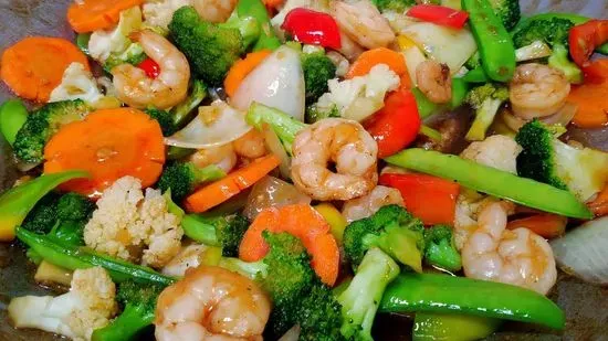 L23. Shrimp with Mixed Vegetables Lunch Special 什菜虾 （午）