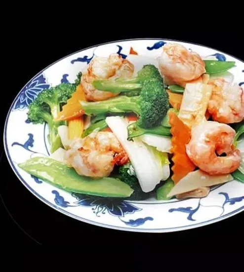 H7. Steamed Shrimp with Mixed Chinese Vegetables 水煮素菜虾