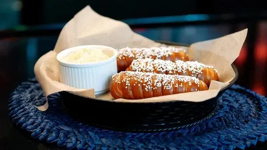 Queso with Half Saratoga Chips | Half Soft Pretzels