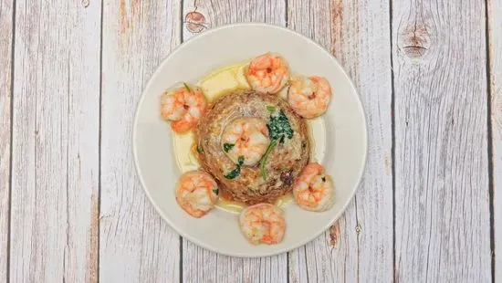 Mofongo de Camarones Al Ajillo / Garlic Mashed Fried Plantain with Shrimp in Garlic