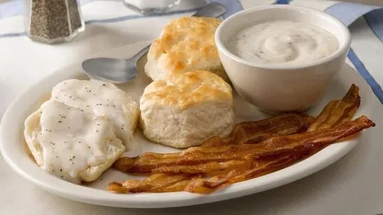 Biscuits n' Gravy with Bacon or Sausage