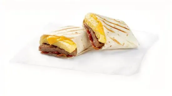 Bacon, Sausage, Egg and Cheese Grilled Breakfast Wrap