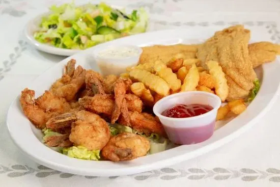 Fish 2 pcs Shrimp 8 pcs with Fries and Salad