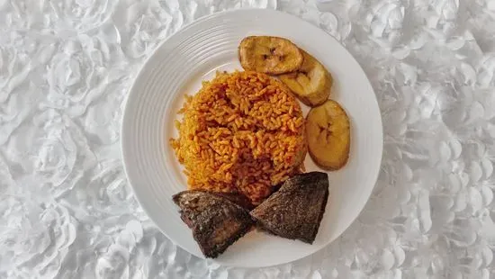 Jollof Rice with Fried Rd Snapper Fish