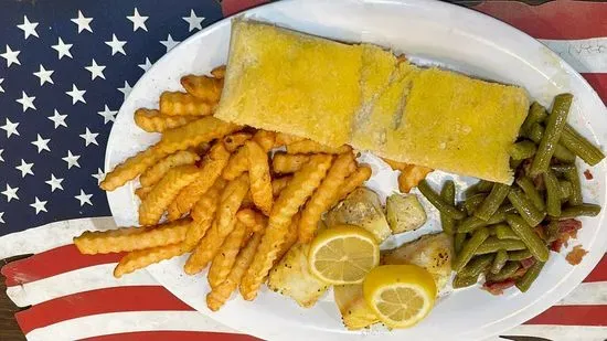 2 piece’s of Butter garlic baked cod fish with 2 sides