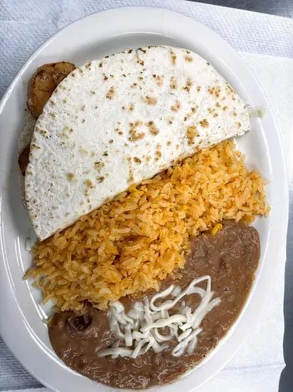 Shrimp Quesadilla w Rice & Beans