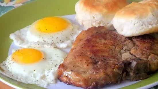 Two Pork Chops with Two Eggs