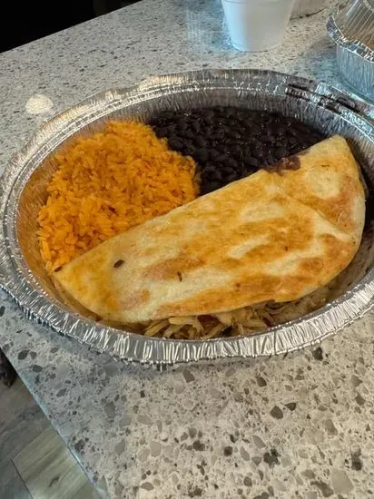 9. One Chicken Quesadilla, One Taco Rice and Beans