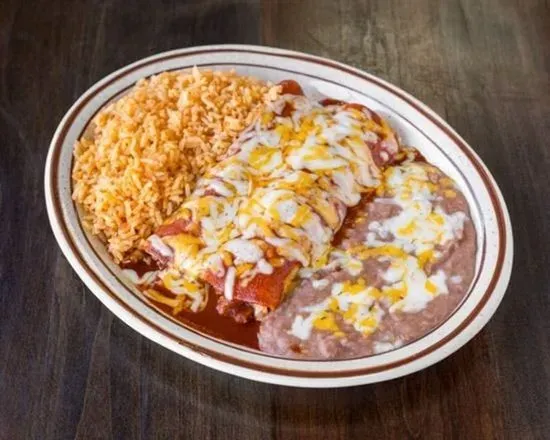 14. Two Cheese Enchiladas, Rice & Beans