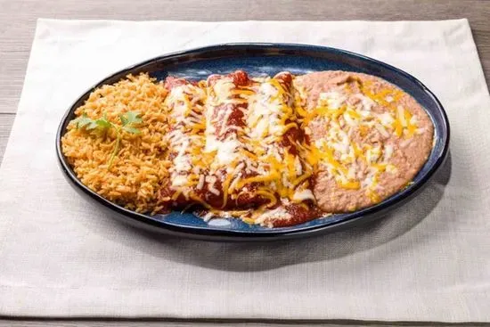 15. Three Enchiladas, Rice & Beans