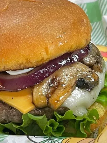 Mushroom Swiss Burger Platter with Fries