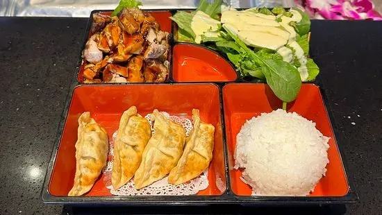 Chicken Teriyaki, Salad, Rice & 4 Pieces of Gyoza