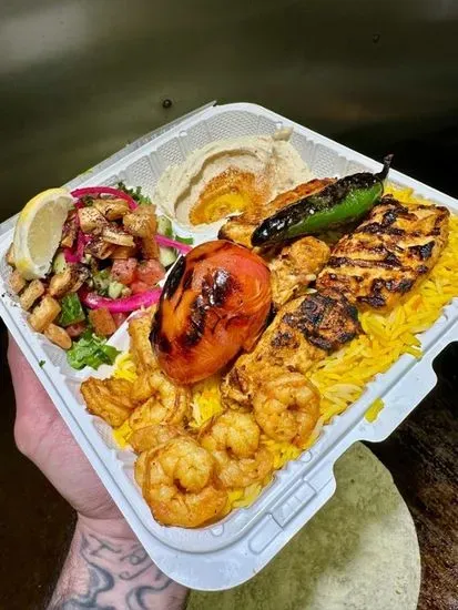 chicken Kabob Platter and shrimp