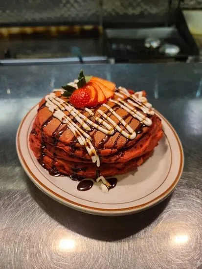 Rich Red Velvet Pancakes