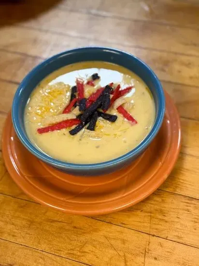 Smoked poblano with roasted corn cheese soup