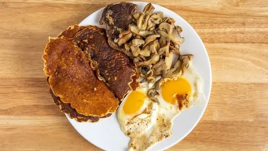 2 Pancakes, 2 Eggs Any Style & Rib Eye