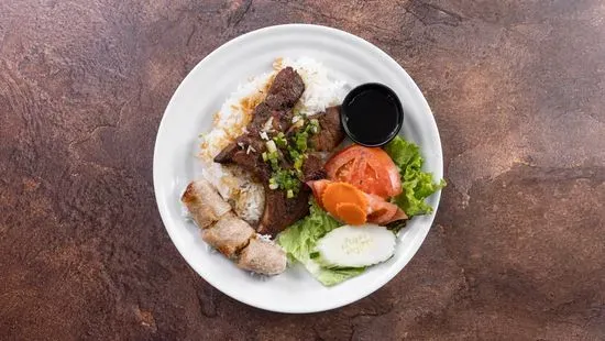 Grilled Meat & Crispy spring roll on rice - Com Thit Nuong Cha Gio