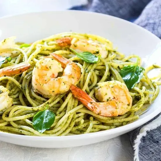 Lunch Shrimp Pesto Basil Linguine