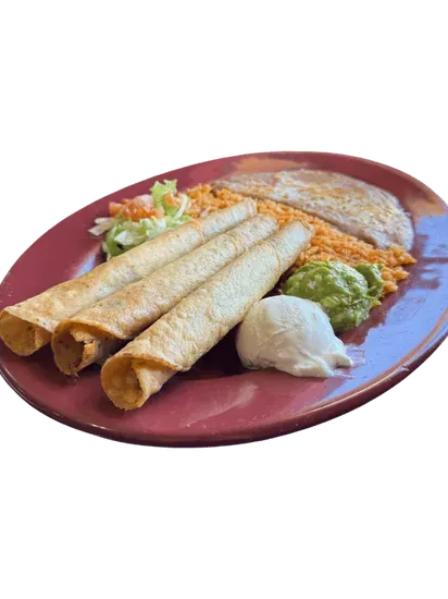 4. Three Double Taquitos with Sour Cream and Guacamole