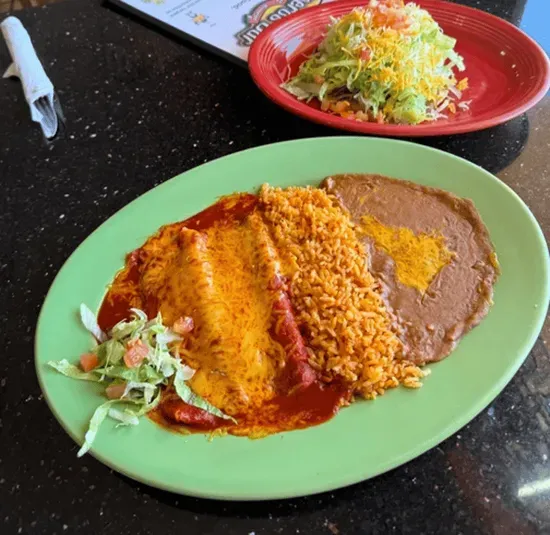 2. Shredded Beef Tostada and Two Cheese Enchiladas