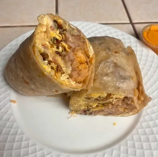 #5 Breakfast Burrito(Egg,Cheese,Potato,Rice,Beans,and Choice of Meat)