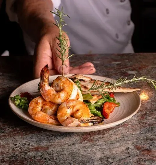 Grilled Rosemary-Skewered White Prawns