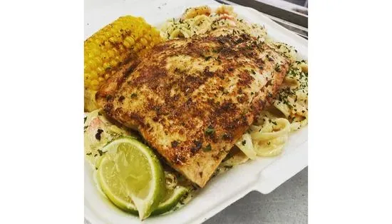 Grilled Salmon & Shrimp Alfredo Pasta