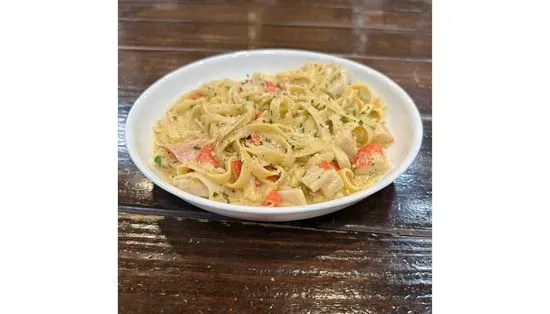 Krab Flavored Meat Alfredo Pasta