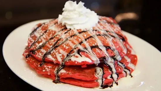 Red Velvet Pancakes with Cream Glaze