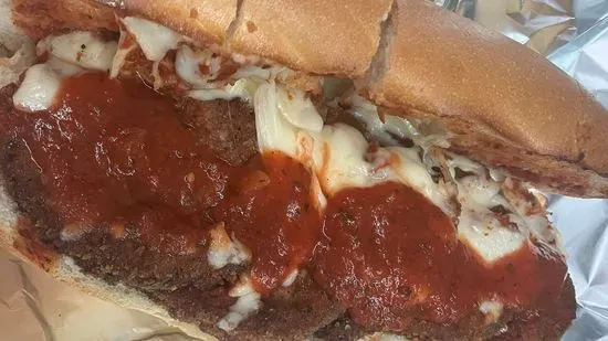 Cheesesteak with Parmigiana, Mozzarella & Sauce Sandwich