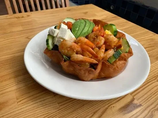 Garlic Shrimp Tostada Salad