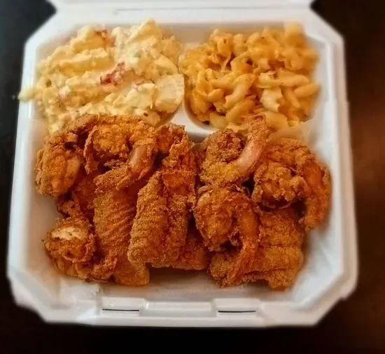 3 Pc. Catfish 6 Jumbo Shrimp  2 Sides & Cornbread
