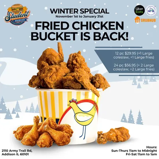 Fried Chicken Bucket 24 Pc + 2 Large Fries & 2 Large Coleslaw