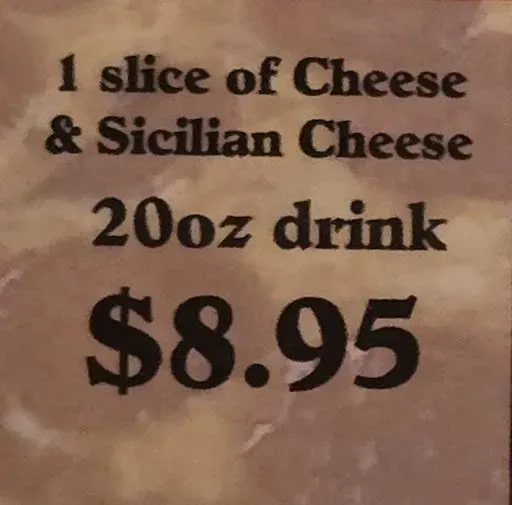 1 Thin & 1 Sicilian Cheese Slice & 20 Oz Fountain Soda