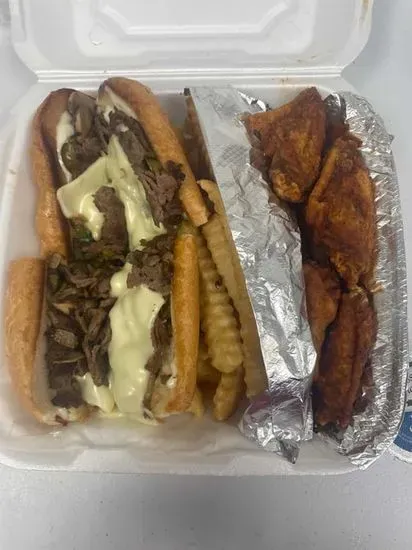 C4. 5 pc wings with Philly Steak Combo