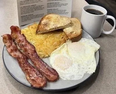 Eggs, Meat, Potatoes & Bread