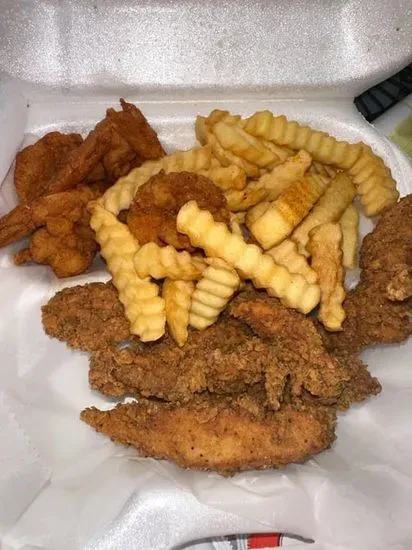 5 large tenders,5jumbo shrimp and fries